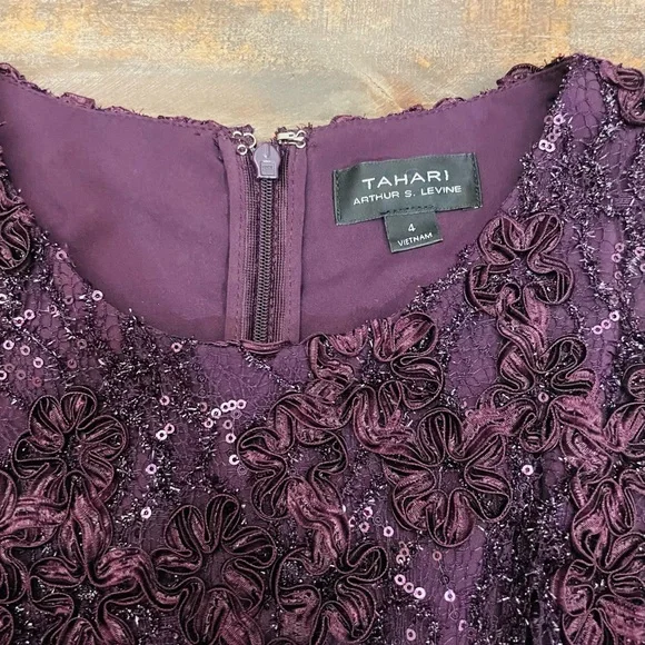 Tahari Deep Purple Lace Prom Dress - Picture 6 of 10